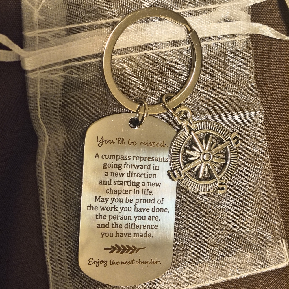 New Silver Compass Keychain with Inspirational Message Gift